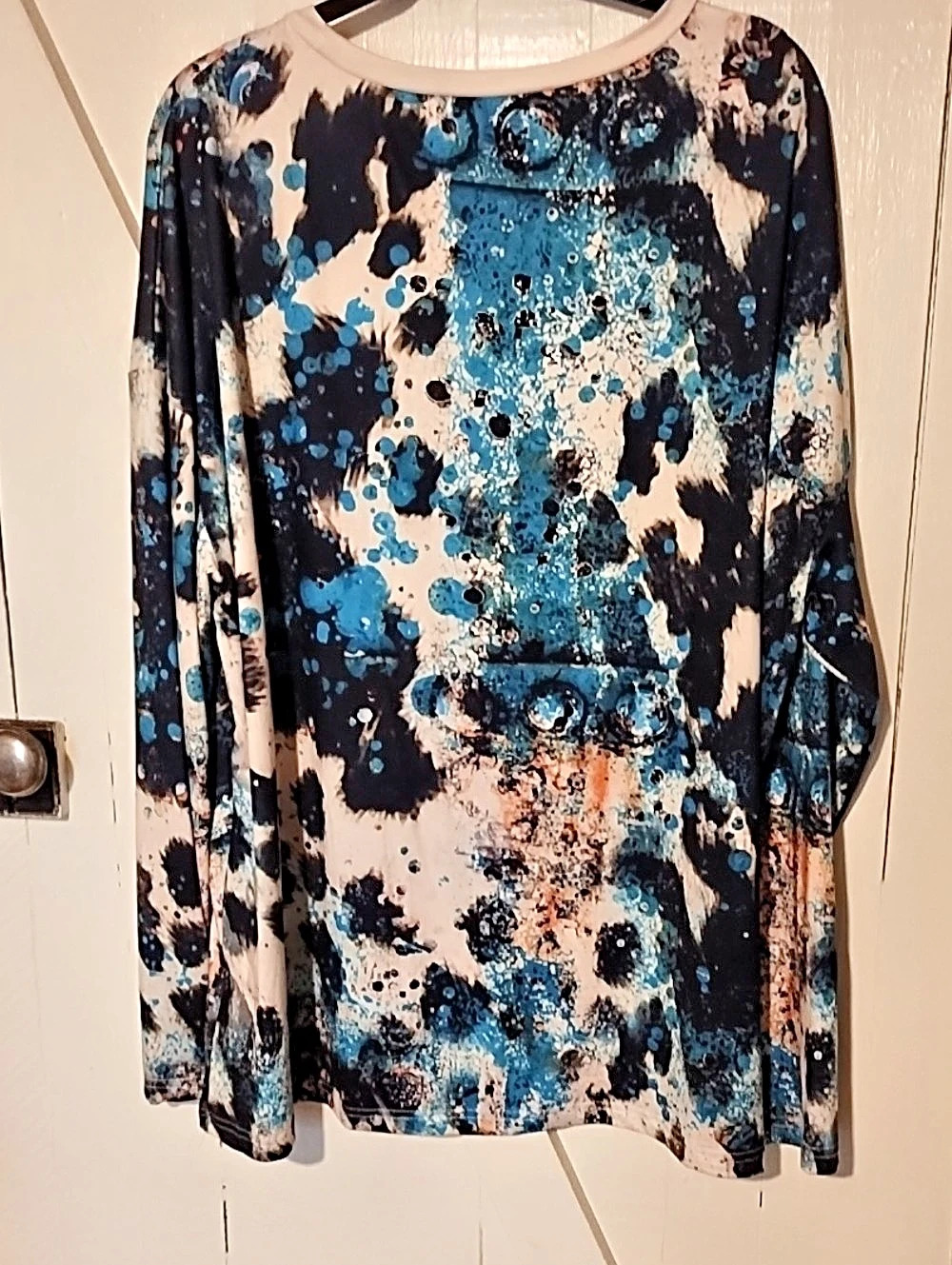 Abstract Graphic Long Sleeve Tunic in Blue & Black Size 5XL Faith.
